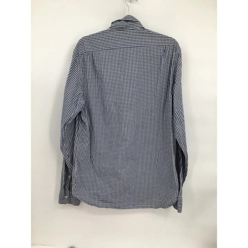 J. Crew Check Pattern Button Front Long Sleeve Shirt Blue Size Large Tall